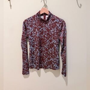 Sea New York Maroon and Light Blue Long Sleeve Mock Neck Top